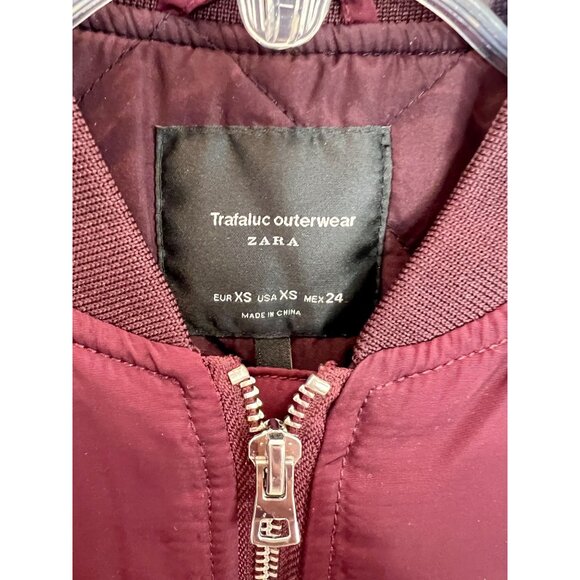 Zara Trafaluc Burgundy Bomber Jacket - Size XS - Picture 4 of 7